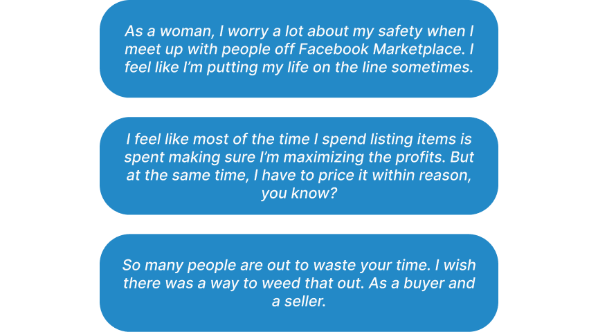 Quotes from user interviews highlighting key pain points.