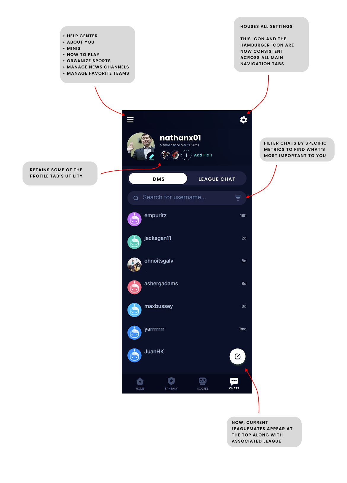 Before and After of the Chat menu.